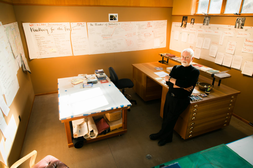 Robert working on his next book in his studio in Pack Creek, Utah.